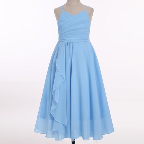Idopip Girls Chiffon Maxi Dress Flower Girl Wedding Junior Bridesmaid Pageant Party Druched Ruched Grown A-Line in Saudi Arabia