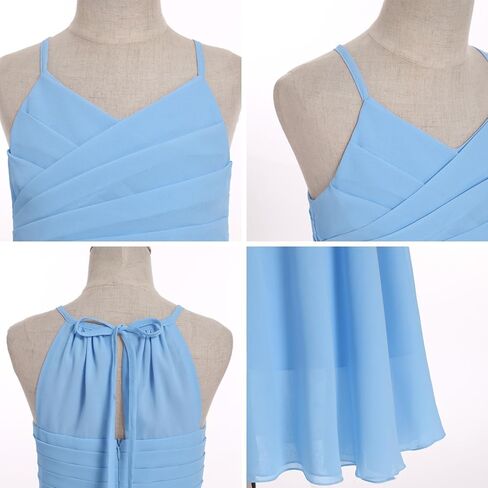 Idopip Girls Chiffon Maxi Dress Flower Girl Wedding Junior Bridesmaid Pageant Party Druched Ruched Grown A-Line in Saudi Arabia