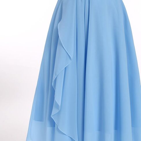 Idopip Girls Chiffon Maxi Dress Flower Girl Wedding Junior Bridesmaid Pageant Party Druched Ruched Grown A-Line in Saudi Arabia