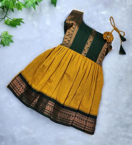 Girl's Traditional Ethnic Wear Kalyani Cotton Flower Knot Frock in Kuwait