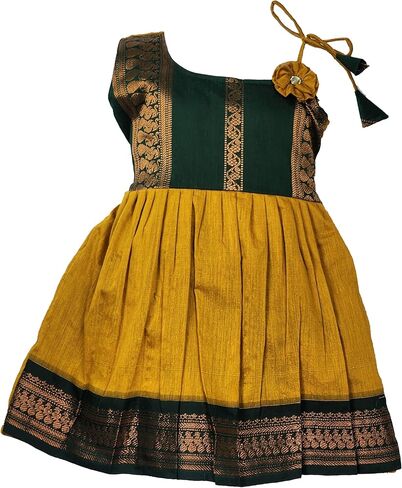 Girl's Traditional Ethnic Wear Kalyani Cotton Flower Knot Frock in Kuwait