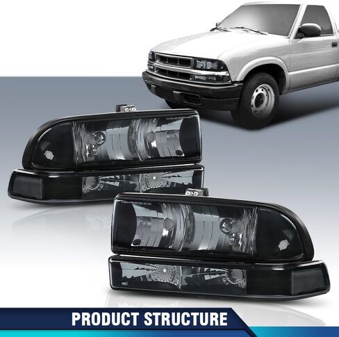 PIT66 المصابيح الأمامية تجميع الجمعية المصدع الإشارة مصباح ضوء متوافق مع Chevy Blazer 1998-2005/Fit Chevy S10 Pickup 1998-2004 للنموذج مع مصابيح الوفير المدخنة العدسة السوداء العاكس الواضح in Kuwait