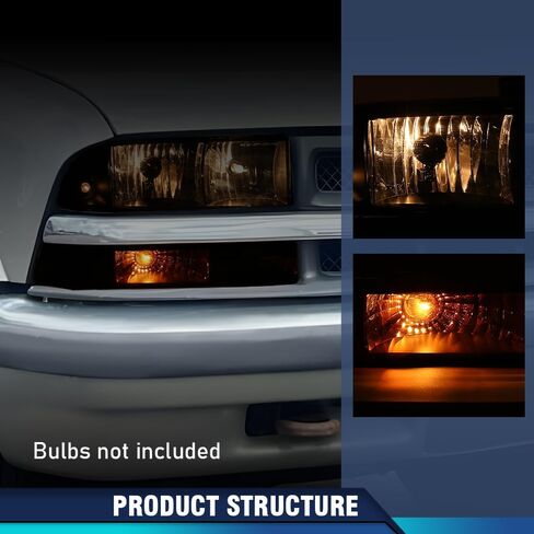 PIT66 المصابيح الأمامية تجميع الجمعية المصدع الإشارة مصباح ضوء متوافق مع Chevy Blazer 1998-2005/Fit Chevy S10 Pickup 1998-2004 للنموذج مع مصابيح الوفير المدخنة العدسة السوداء العاكس الواضح in Kuwait