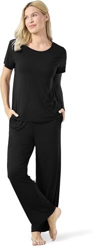 GYS Bamboo-derived Viscose Women's Pajamas Set Short Sleeve Top With Pants 2-Piece Sleep Set in Saudi Arabia