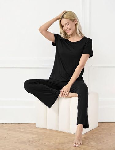 GYS Bamboo-derived Viscose Women's Pajamas Set Short Sleeve Top With Pants 2-Piece Sleep Set in Saudi Arabia