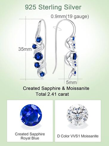 Moissanite/Emerald/Sapphire/Ruby Long Dangle Earrings for Women, Solid 925 Sterling Silver, Luxury Spiral Threader/Teardrop Drop Earrings, Anniversary Birthday Mother's Day Idea Gift for Her in Kuwait