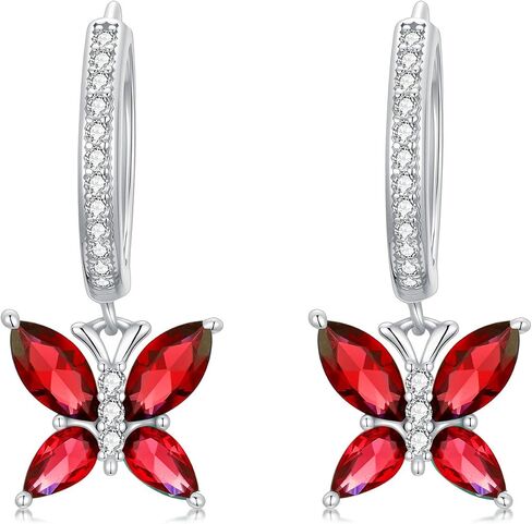أقراط Seiyang Brutterfly Birthstone 925 Sterling Silver Butterfly Hoop Huggie أقراط مع هدايا مجوهرات عيد ميلاد 12 شهرًا للنساء أمي لها in Kuwait