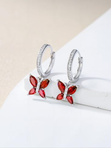 أقراط Seiyang Brutterfly Birthstone 925 Sterling Silver Butterfly Hoop Huggie أقراط مع هدايا مجوهرات عيد ميلاد 12 شهرًا للنساء أمي لها in Kuwait