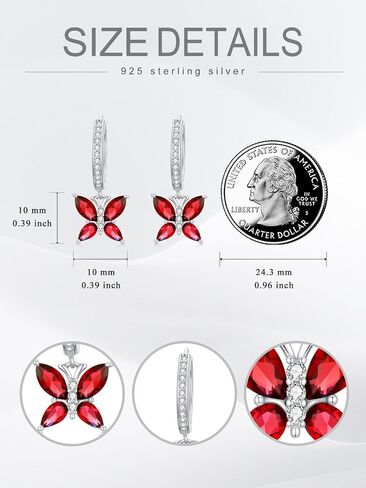 أقراط Seiyang Brutterfly Birthstone 925 Sterling Silver Butterfly Hoop Huggie أقراط مع هدايا مجوهرات عيد ميلاد 12 شهرًا للنساء أمي لها in Kuwait