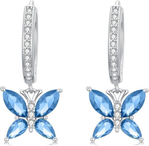 أقراط Seiyang Brutterfly Birthstone 925 Sterling Silver Butterfly Hoop Huggie أقراط مع هدايا مجوهرات عيد ميلاد 12 شهرًا للنساء أمي لها in Kuwait