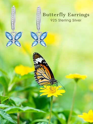 أقراط Seiyang Brutterfly Birthstone 925 Sterling Silver Butterfly Hoop Huggie أقراط مع هدايا مجوهرات عيد ميلاد 12 شهرًا للنساء أمي لها in Kuwait