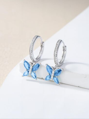 أقراط Seiyang Brutterfly Birthstone 925 Sterling Silver Butterfly Hoop Huggie أقراط مع هدايا مجوهرات عيد ميلاد 12 شهرًا للنساء أمي لها in Kuwait