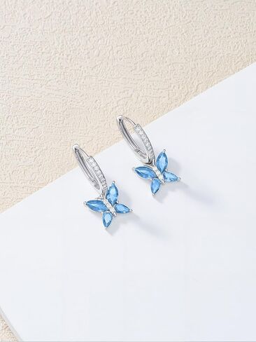 أقراط Seiyang Brutterfly Birthstone 925 Sterling Silver Butterfly Hoop Huggie أقراط مع هدايا مجوهرات عيد ميلاد 12 شهرًا للنساء أمي لها in Kuwait