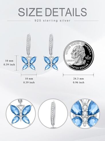 أقراط Seiyang Brutterfly Birthstone 925 Sterling Silver Butterfly Hoop Huggie أقراط مع هدايا مجوهرات عيد ميلاد 12 شهرًا للنساء أمي لها in Kuwait