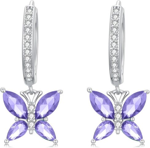 أقراط Seiyang Brutterfly Birthstone 925 Sterling Silver Butterfly Hoop Huggie أقراط مع هدايا مجوهرات عيد ميلاد 12 شهرًا للنساء أمي لها in Kuwait