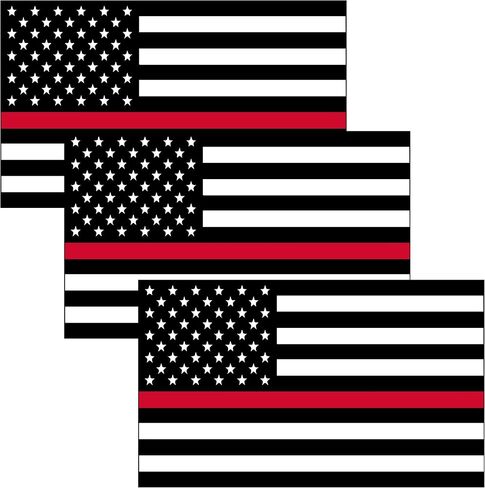 3 Pack Firefighter Thin Red Line Flag Sticker Vinyl Decal for Car Truck Window Bumper Sticker Support for Firemen Fire Department (3x5 Inch 3 Pack) in Kuwait