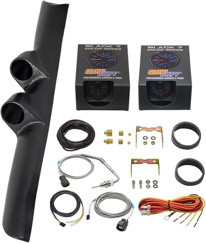 حزمة مقياس الديزل GlowShift متوافقة مع Dodge Ram Cummins 1500 2500 3500 1994-1997 - Black 7 Color 60 PSI Boost & 1500 F Pyrometer EGT GAUGES - Black Full SID DUALAR POD in Saudi Arabia