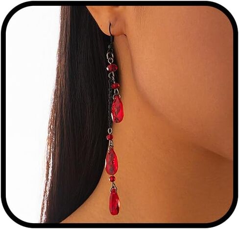 Gothic Blood Drop Earrings,Retro Goth Black/Red Crystal Bead Earrings Punk Teardrop Red Earring Halloween Cosplay Party Jewelry for Women in Saudi Arabia