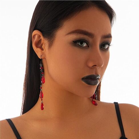 Gothic Blood Drop Earrings,Retro Goth Black/Red Crystal Bead Earrings Punk Teardrop Red Earring Halloween Cosplay Party Jewelry for Women in Saudi Arabia