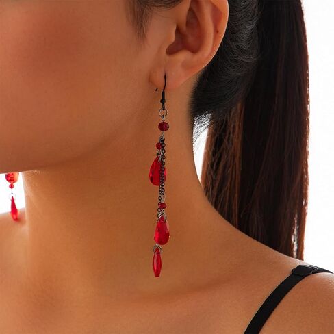 Gothic Blood Drop Earrings,Retro Goth Black/Red Crystal Bead Earrings Punk Teardrop Red Earring Halloween Cosplay Party Jewelry for Women in Saudi Arabia