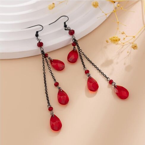Gothic Blood Drop Earrings,Retro Goth Black/Red Crystal Bead Earrings Punk Teardrop Red Earring Halloween Cosplay Party Jewelry for Women in Saudi Arabia