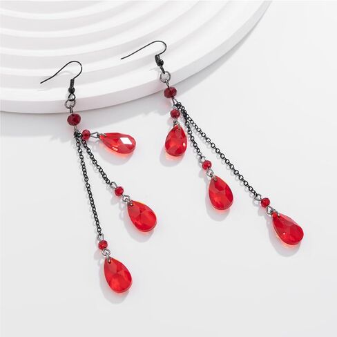 Gothic Blood Drop Earrings,Retro Goth Black/Red Crystal Bead Earrings Punk Teardrop Red Earring Halloween Cosplay Party Jewelry for Women in Saudi Arabia