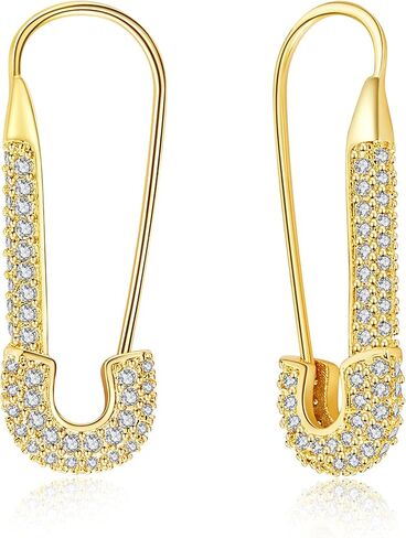 SANNYRA Safety Pin Earrings for Women, Gold Paperclip Earrings for Women Trendy, Minimalist Dangle Hoop Paper Clip Ear Hoop Studs Daily Jewelry in Saudi Arabia
