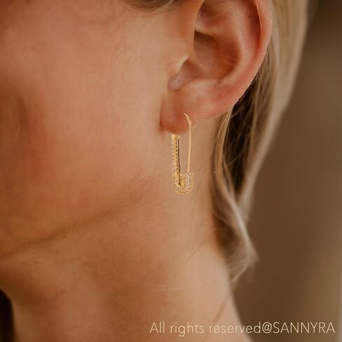 SANNYRA Safety Pin Earrings for Women, Gold Paperclip Earrings for Women Trendy, Minimalist Dangle Hoop Paper Clip Ear Hoop Studs Daily Jewelry in Saudi Arabia