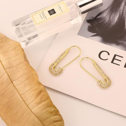 SANNYRA Safety Pin Earrings for Women, Gold Paperclip Earrings for Women Trendy, Minimalist Dangle Hoop Paper Clip Ear Hoop Studs Daily Jewelry in Saudi Arabia