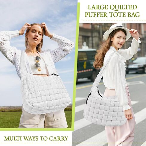 Quilted Tote Bag, Large Lightweight Quilted Bag Puffer Tote Bag Trendy Puffy Purse Hobo Bags for Women in Kuwait