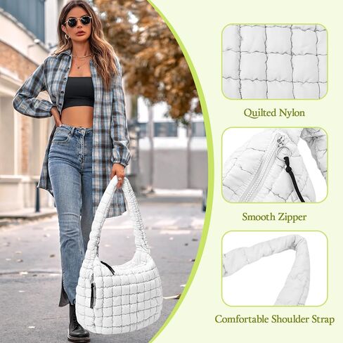 Quilted Tote Bag, Large Lightweight Quilted Bag Puffer Tote Bag Trendy Puffy Purse Hobo Bags for Women in Kuwait