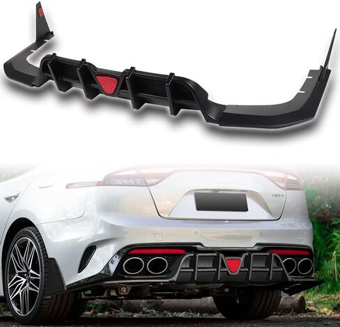 W-Power ، Diffuser الخلفي متوافق مع 2018-2023 Kia Stinger ، Black PU الإضافات الإضافية على خلفية نماذج الشفاه المفسد الطقم مع ضوء الفرامل ، 2019 2020 2021 2022 (LAINGED Black Black + Smoke LED) in Saudi Arabia