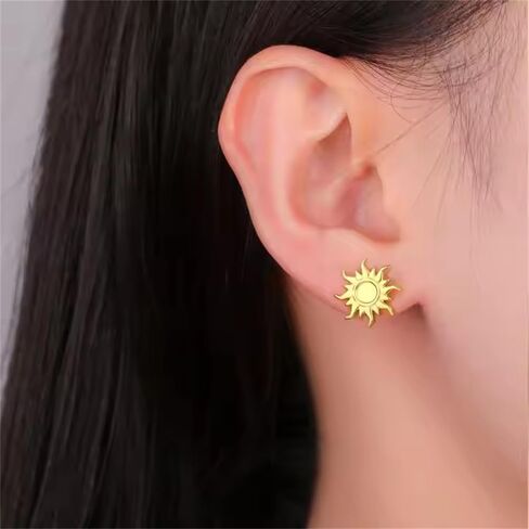 Dainty Tiny Sun Stud Earrings Sensitive Ears Stainless Steel Minimalist Sunshine Cartilage Tragus Hypoallergenic Piercing Studs Fashion Statement Jewelry Birthday Graduation Gifts For Women Men in Saudi Arabia