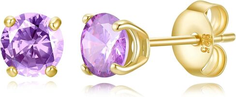 Earrings for Women, S925 Sterling Silver Birthstone Round Studs Earring for Girlfriend Wife, Anniversary Birthday Christmas Valentines Mothers Day Gifts Jewelry for Womens Wife Her Mom in Saudi Arabia