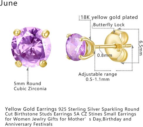 Earrings for Women, S925 Sterling Silver Birthstone Round Studs Earring for Girlfriend Wife, Anniversary Birthday Christmas Valentines Mothers Day Gifts Jewelry for Womens Wife Her Mom in Saudi Arabia