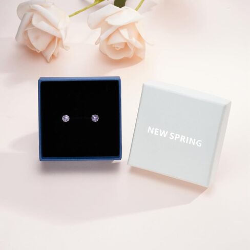 Earrings for Women, S925 Sterling Silver Birthstone Round Studs Earring for Girlfriend Wife, Anniversary Birthday Christmas Valentines Mothers Day Gifts Jewelry for Womens Wife Her Mom in Saudi Arabia