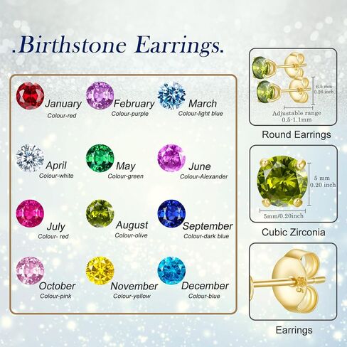 Earrings for Women, S925 Sterling Silver Birthstone Round Studs Earring for Girlfriend Wife, Anniversary Birthday Christmas Valentines Mothers Day Gifts Jewelry for Womens Wife Her Mom in Saudi Arabia