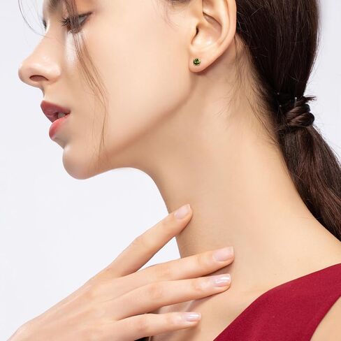Earrings for Women, S925 Sterling Silver Birthstone Round Studs Earring for Girlfriend Wife, Anniversary Birthday Christmas Valentines Mothers Day Gifts Jewelry for Womens Wife Her Mom in Saudi Arabia