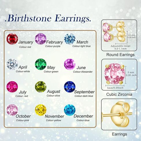 Earrings for Women, S925 Sterling Silver Birthstone Round Studs Earring for Girlfriend Wife, Anniversary Birthday Christmas Valentines Mothers Day Gifts Jewelry for Womens Wife Her Mom in Saudi Arabia