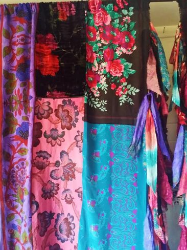 2 Pcs of Indian Curtain Saree Silk Curtain Sari Boho Curtain Gypsy Curtain Hippy Bohemian Curtain Ethnic Wall Hanging Curtain Yille in Saudi Arabia