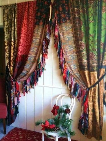 2 Pcs of Indian Curtain Saree Silk Curtain Sari Boho Curtain Gypsy Curtain Hippy Bohemian Curtain Ethnic Wall Hanging Curtain Yille in Saudi Arabia