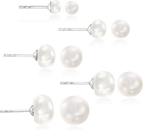Ross-Simons 4-8mm Cultured Pearl Jewelry Set: 5 Pairs Of Stud Earrings With Sterling Silver in Saudi Arabia