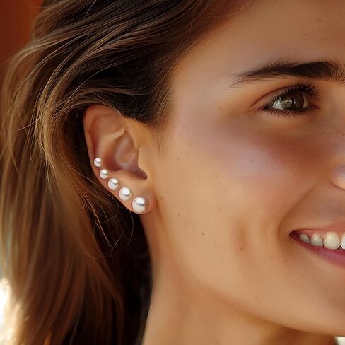 Ross-Simons 4-8mm Cultured Pearl Jewelry Set: 5 Pairs Of Stud Earrings With Sterling Silver in Saudi Arabia