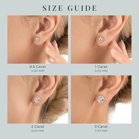 10K or 14K Real Solid Gold Halo Earrings for Women | White or Yellow Gold Halo Round Cut Studs | 0.5 to 3 Carat Cubic Zirconia CZ Simulated Diamond in Kuwait