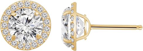 10K or 14K Real Solid Gold Halo Earrings for Women | White or Yellow Gold Halo Round Cut Studs | 0.5 to 3 Carat Cubic Zirconia CZ Simulated Diamond in Kuwait