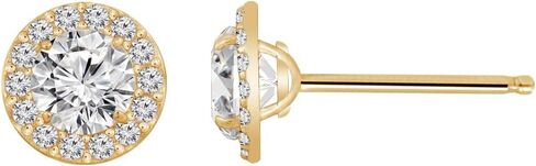 10K or 14K Real Solid Gold Halo Earrings for Women | White or Yellow Gold Halo Round Cut Studs | 0.5 to 3 Carat Cubic Zirconia CZ Simulated Diamond in Kuwait