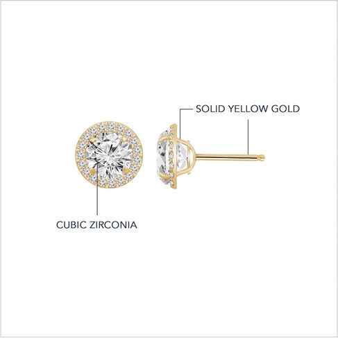10K or 14K Real Solid Gold Halo Earrings for Women | White or Yellow Gold Halo Round Cut Studs | 0.5 to 3 Carat Cubic Zirconia CZ Simulated Diamond in Kuwait