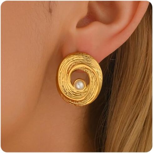 أقراط ذهبية عصرية للنساء 18K الذهب مطلي بالذهن الهندسي الحلق البسيط البسيط لؤلؤة أسيار عشيرة حلق Hypoallergenic للمجوهرات اليومية in Kuwait