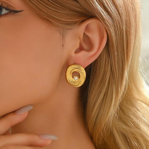 أقراط ذهبية عصرية للنساء 18K الذهب مطلي بالذهن الهندسي الحلق البسيط البسيط لؤلؤة أسيار عشيرة حلق Hypoallergenic للمجوهرات اليومية in Kuwait