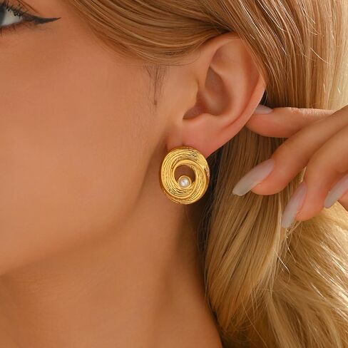 أقراط ذهبية عصرية للنساء 18K الذهب مطلي بالذهن الهندسي الحلق البسيط البسيط لؤلؤة أسيار عشيرة حلق Hypoallergenic للمجوهرات اليومية in Kuwait